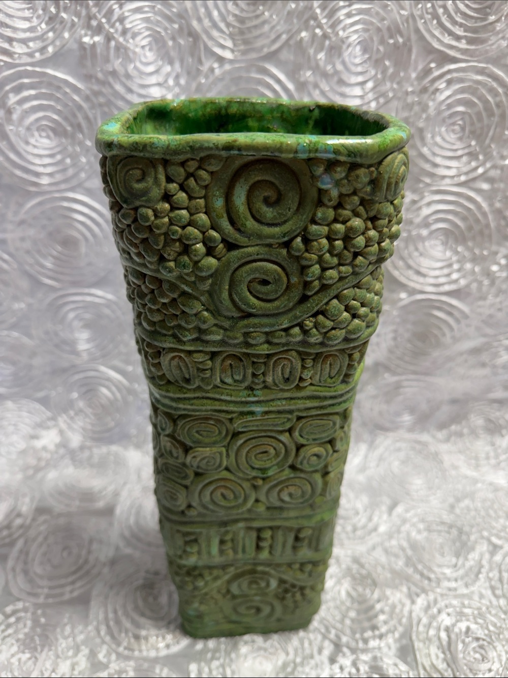 Textured Green Vintage Ceramic Decorative Vase By Mady 1973